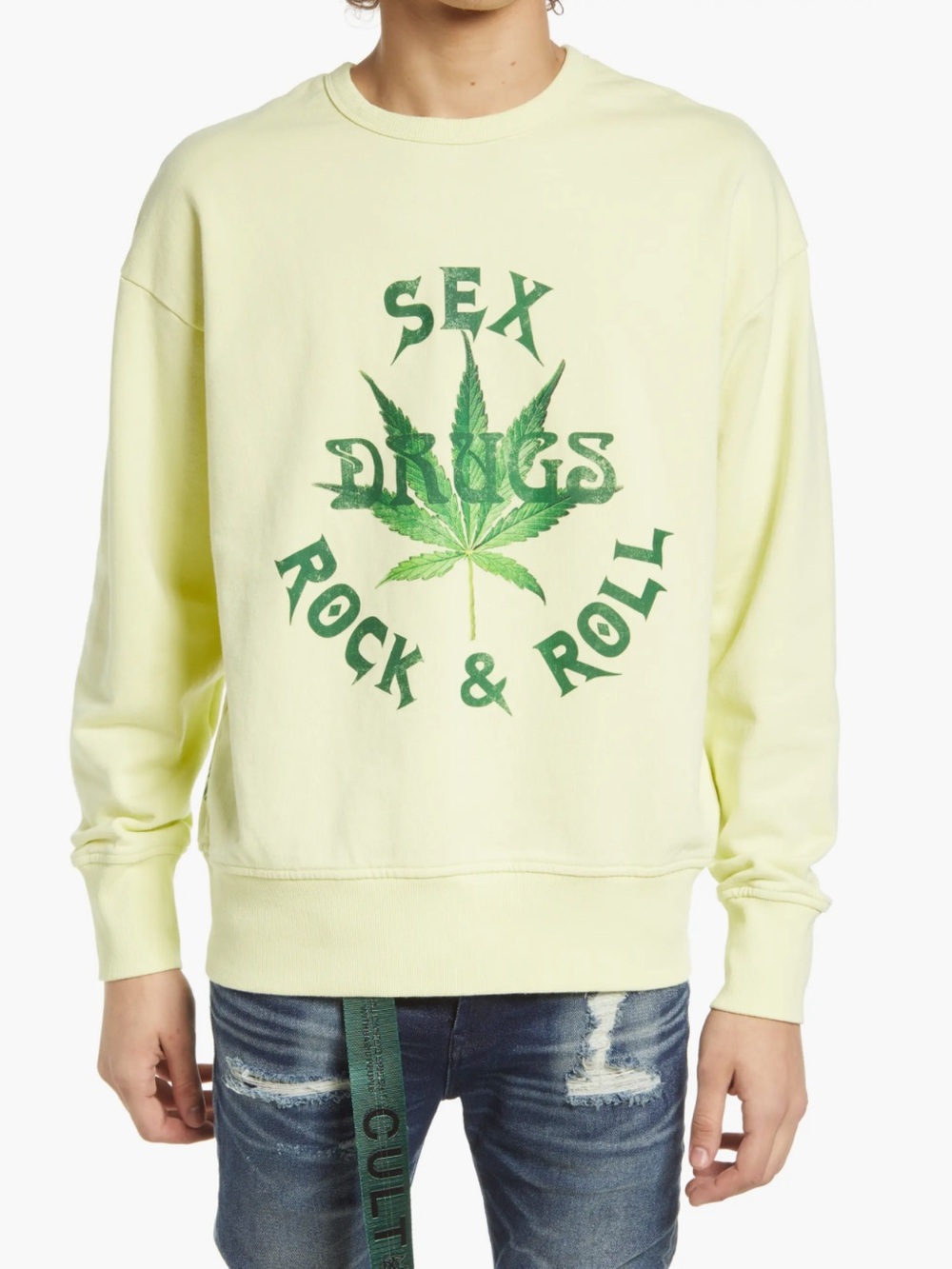 Cult of Individuality Rock & Roll Crewneck Sweatshirt | Lemon Graphic | Size L